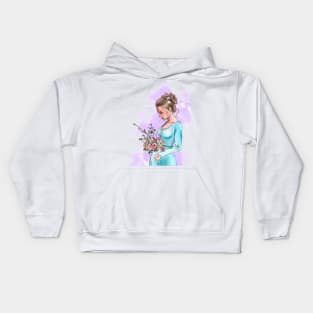 Girl in a dress with a rose bush Kids Hoodie